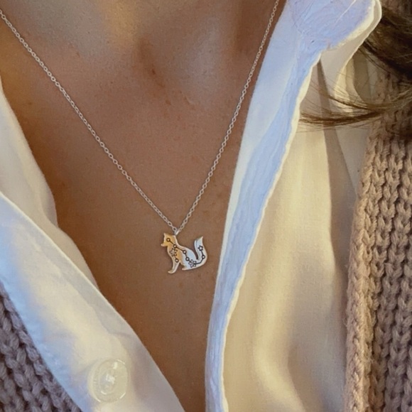Sterling Silver Fox Constellation Necklace with Cubic Zirconia - Picture 4 of 10